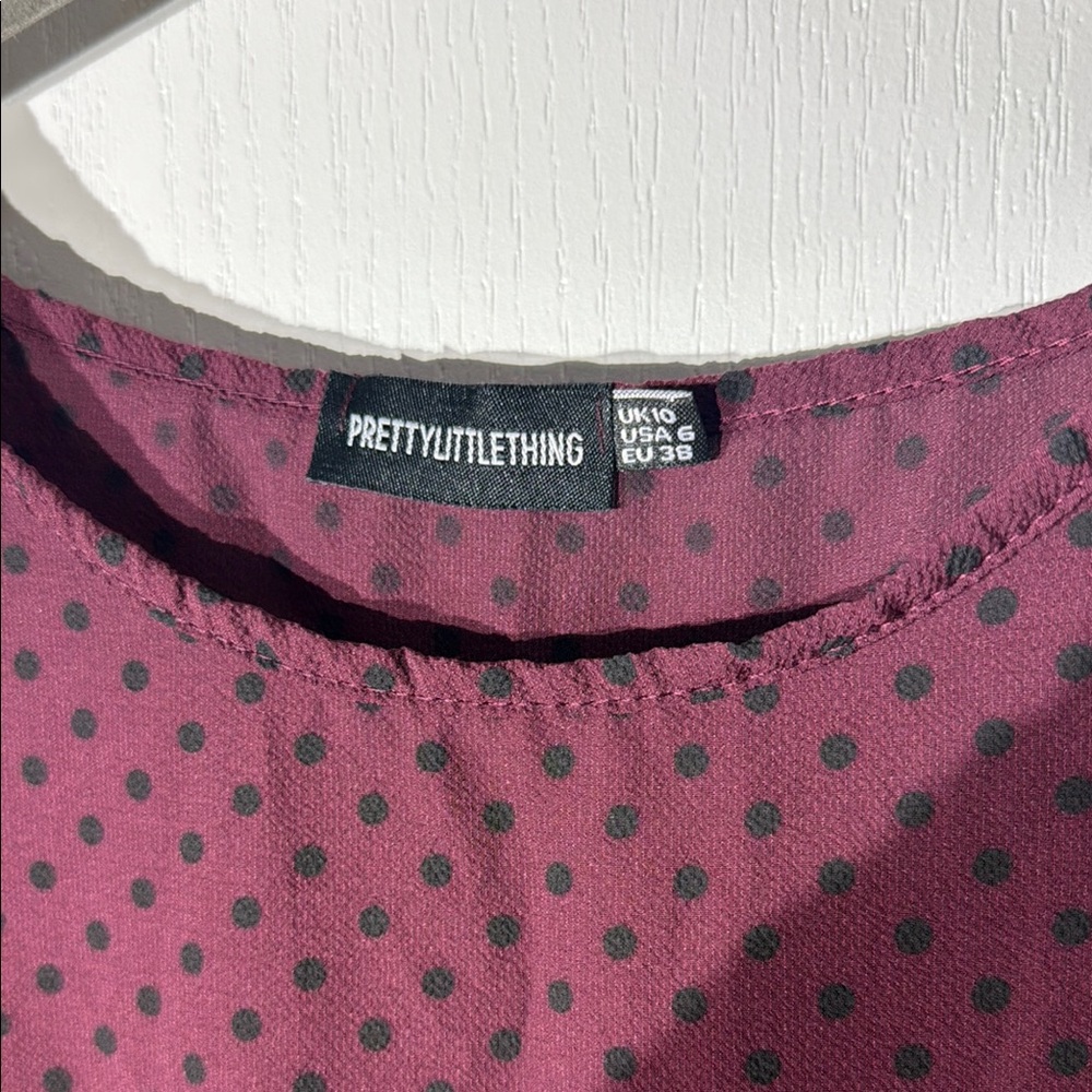 Pretty Little Thing Purple Polka Dot Tiered Dress - Picture 2 of 6